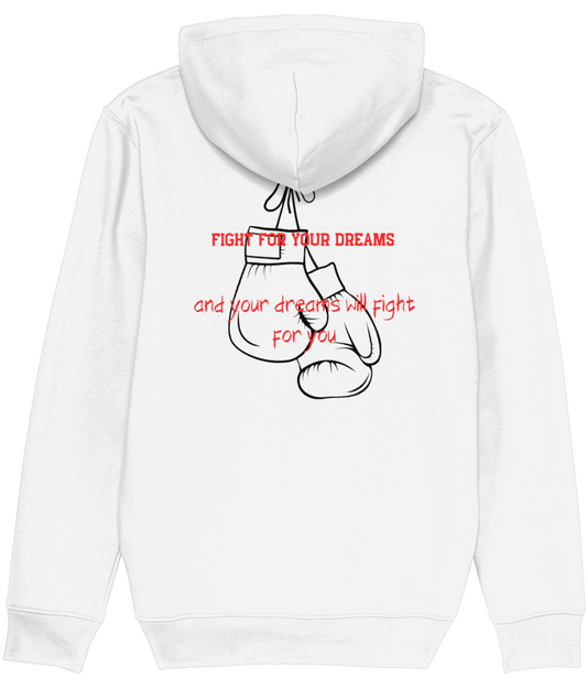 Hoodie Wit 'Fight For Your Dreams'.